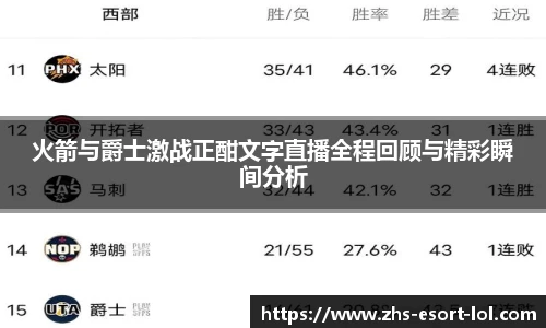 火箭与爵士激战正酣文字直播全程回顾与精彩瞬间分析